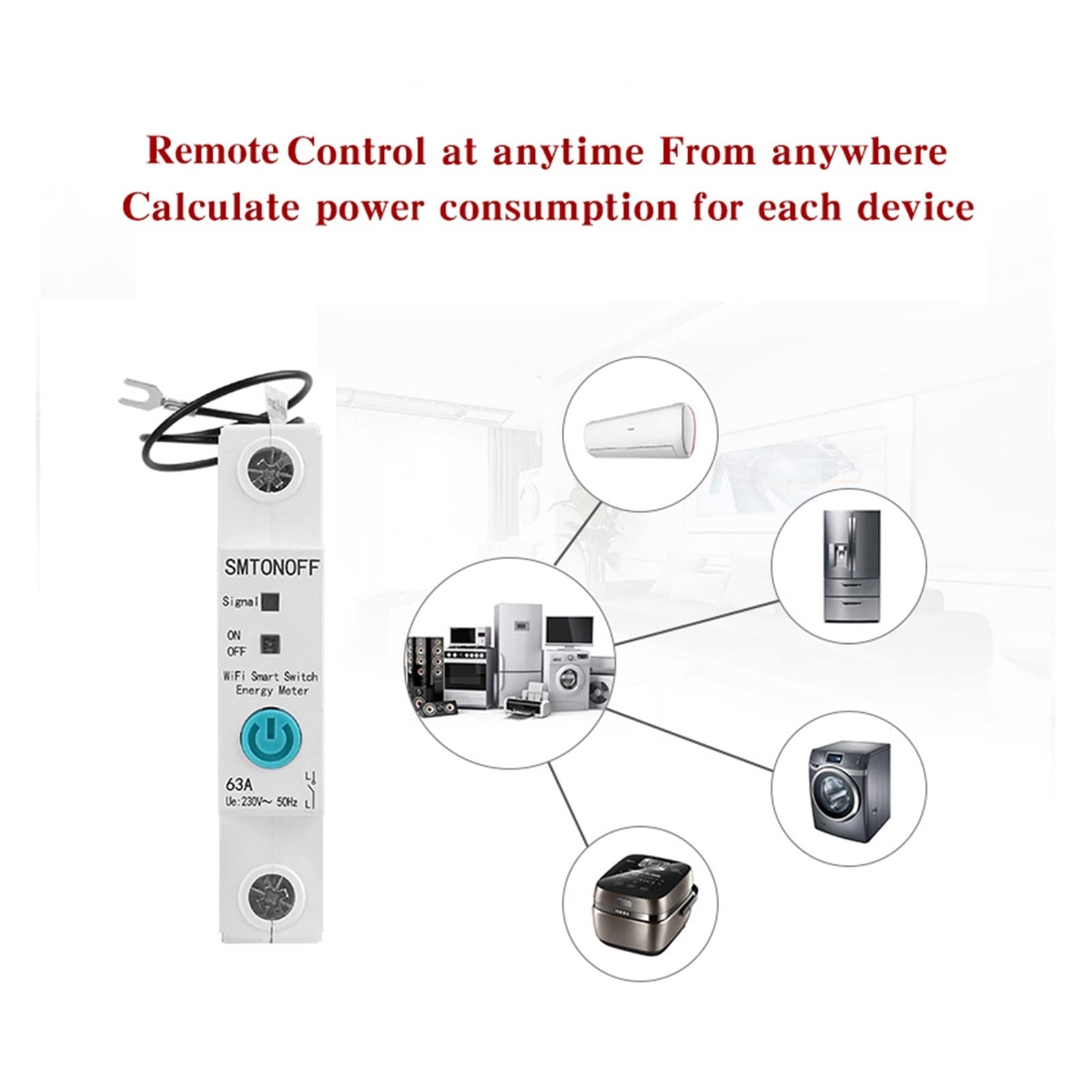 Interruptor de medidor de potencia inteligente, 1p riel DIN monofásico WIFI Medidor de energía inteligente Consumo de energía KWH Meter Wattmeter con Alexa for hogar inteligente Controle cómodamente s