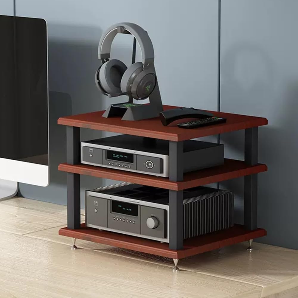 IEOWY Multifunctional 4-Shelf HiFi Audio/Video Equipment Rack - Teak Finish AV Entertainment Center Stand for Office/Living Room - Stylish Media Storage Solution