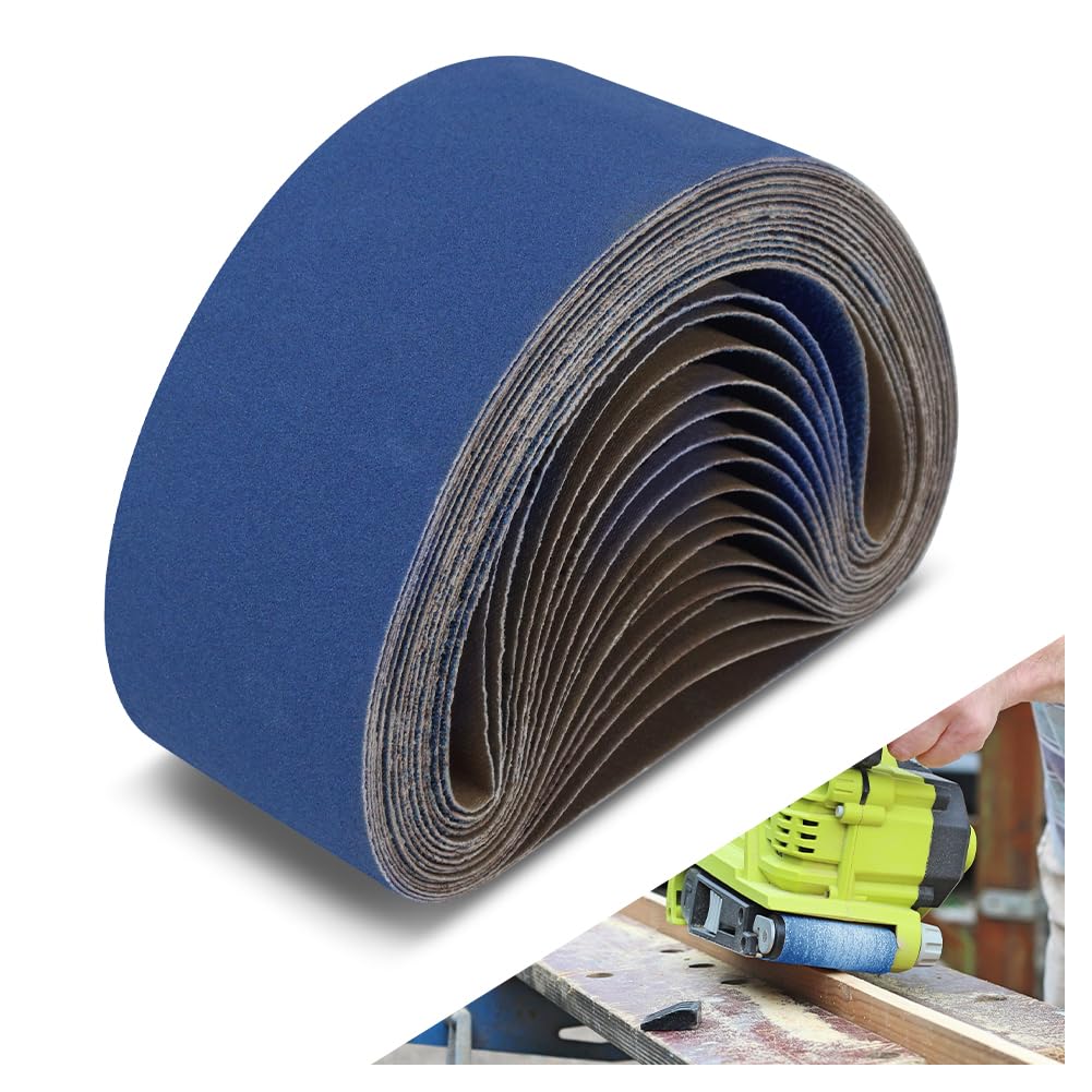 3 x 21 Inch Sanding Belts, 16 Pcs Assorted Grits (60/80/120/240), Zirconia Sanding Belts for Metal Polishing, Woodworking, Derusting