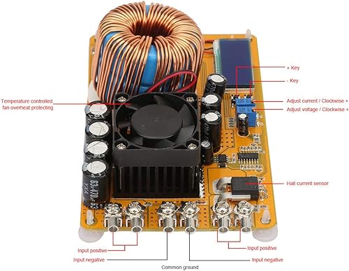 Miniatura 3 de YWBL-WH Módulo de fuente de alimentación Convertidor de alimentación DC-DC 8-40V a 0-32V 50A 800W Módulo reductor ajustable con ventilador disipador