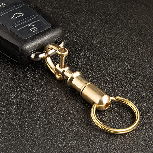 Dilidou Car Key Fob Keychain, Quick Release Keychain With Spring Split Key Ring And Horseshoe Shape D Ring, Brass, Gold Color, For Men And Women #TOP1