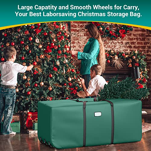 Winpull Rolling Christmas Tree Storage Bag, 55" X 24" X 22", Fits Up To 9Ft Artificial Disassembled Christmas Tree, Extra Large Heavy Duty Xmax Storage Container With 3 Wheels & Dual Zippers & Buckle & Reinforced Handles (Green) #TOP6