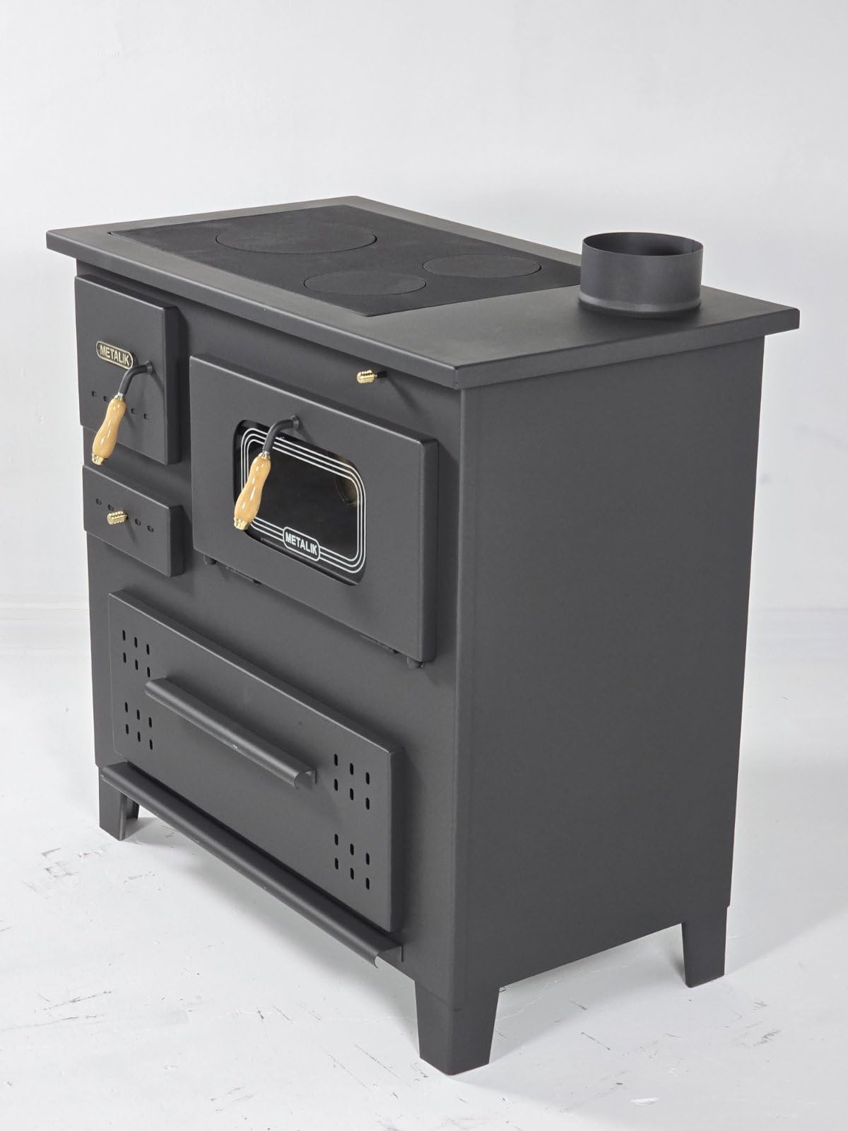 Prity Poêle à bois 13 kW avec plaque en fonte et brûleur à bûches
