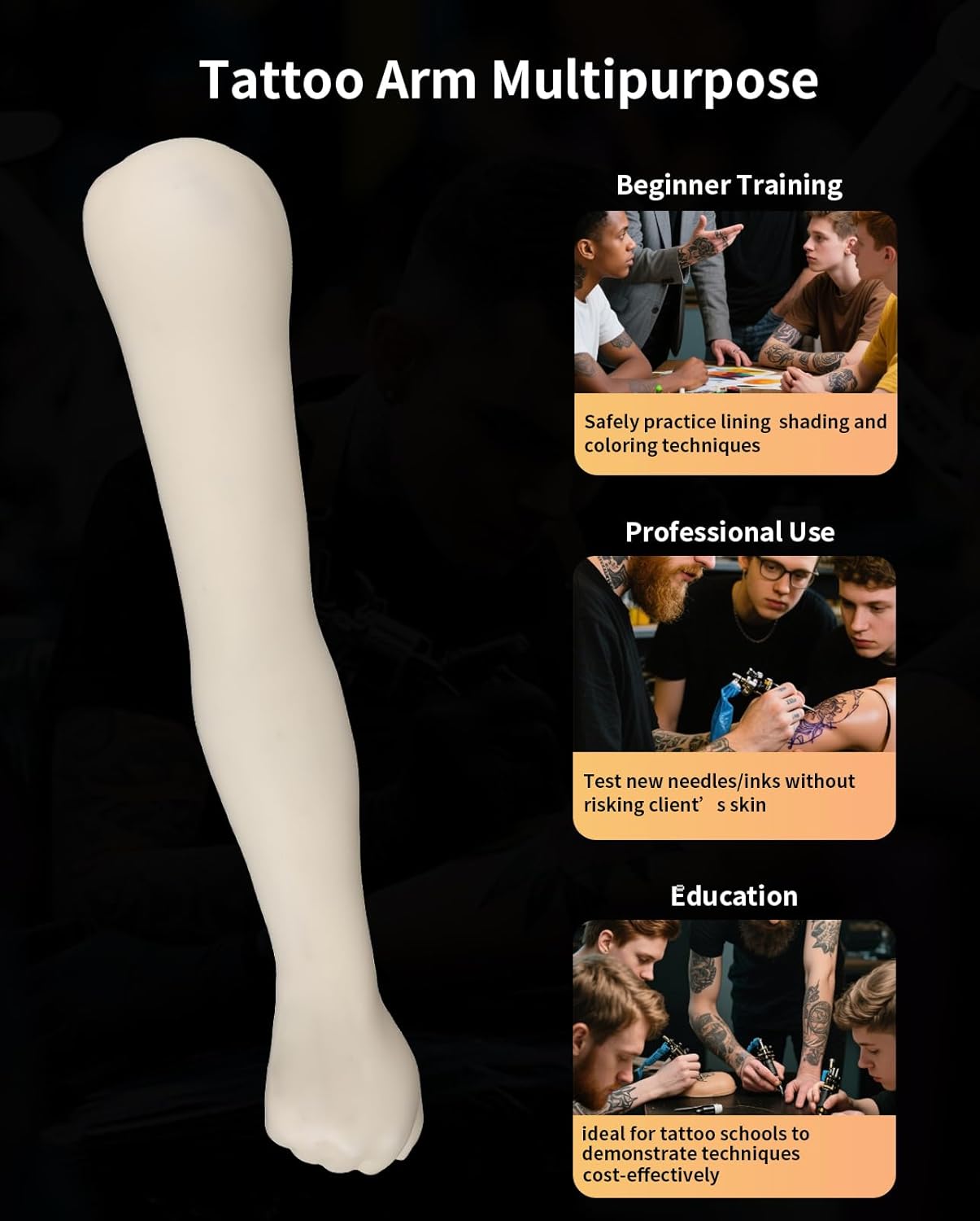Tattoo Practice Skin - 3D Tattoo Silicone Arm Model for Practice and Displaying, High Simulation Arm Skin, Easy to Color, Yellow