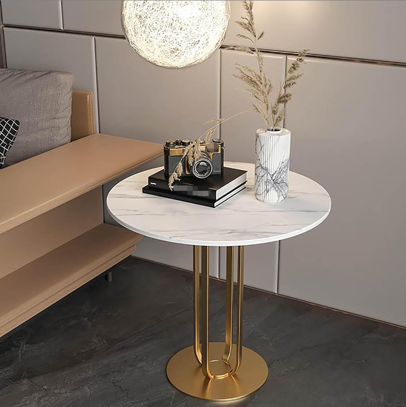 Table d'appoint moderne en marbre, table d'appoint ronde de luxe pour salon et chambre à coucher, table d'appoint industrielle, 60 x 55 cm