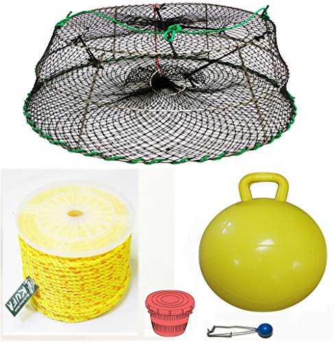 KUFA Sports Tower Style Prawn Trap with 400' Rope, Yellow Float and Vented Bait Jar Combo (CT77+PAP5)