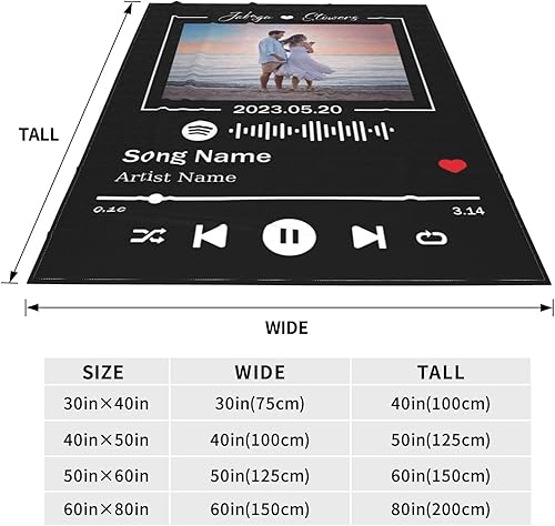 Miniatura 2 de THUANCKY Manta personalizada con código de Spotify con fotos para parejas, enamorados, día de San Valentín, aniversario, cumpleaños, boda, Navidad,