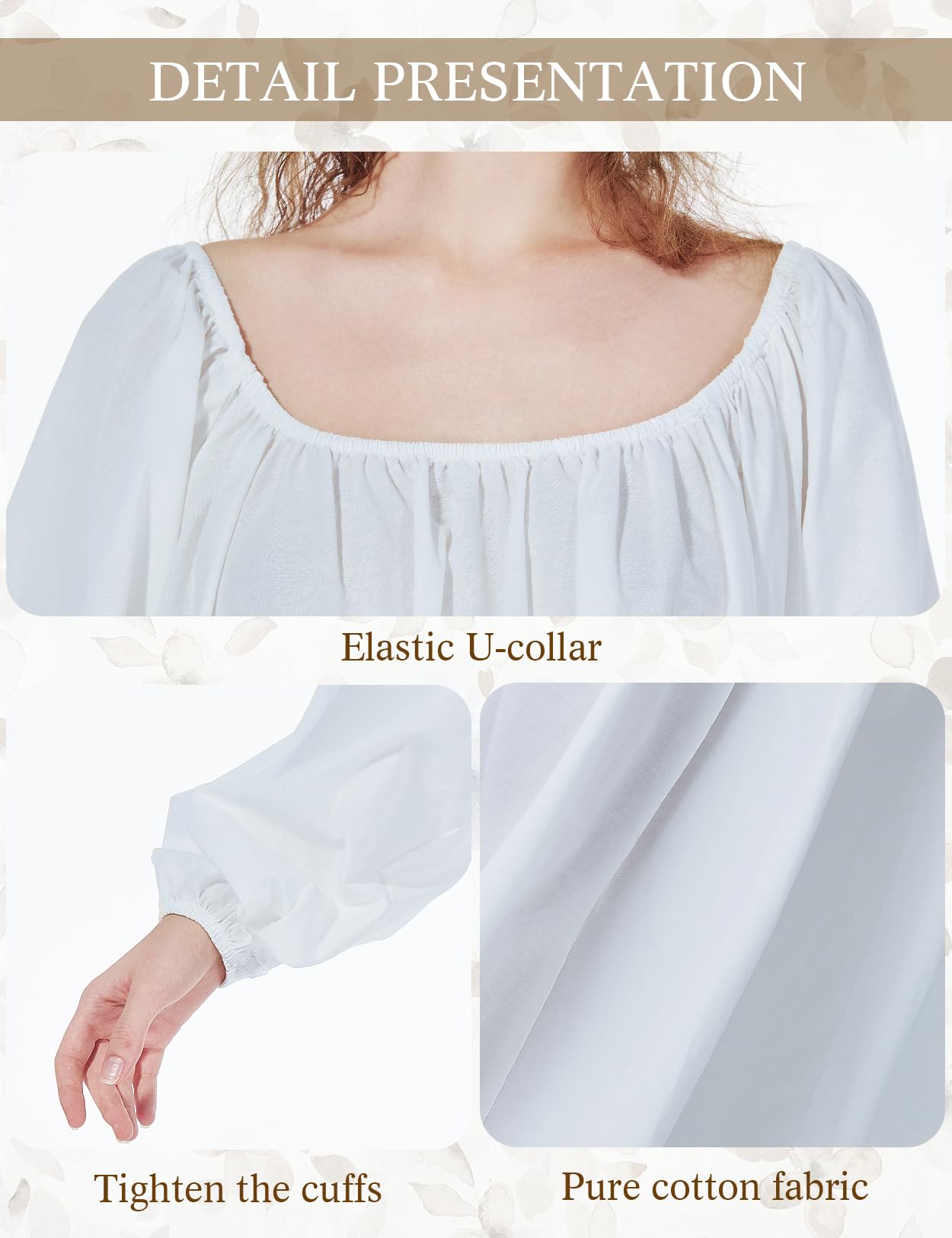 BEAUTELICATE Camicia da Notte Donna in Cotone Maniche Lunghe Camicia da Notte Vittoriano Lungo Pigiami Vintage Principessa Sleepwear Estivo Avorio