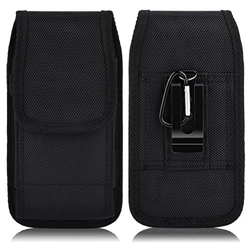 PLUS SIZE Pouch Case Holster for APPLE IPHONE 8 PLUS , IPHONE 7 PLUS , iPHONE 6 PLUS , iPHONE 6S PLUS [ 5.5''] ~ Heavy Duty Black Nylon Canvas Flap Vertical / Horizontal Case Belt Clip Holster + Hook