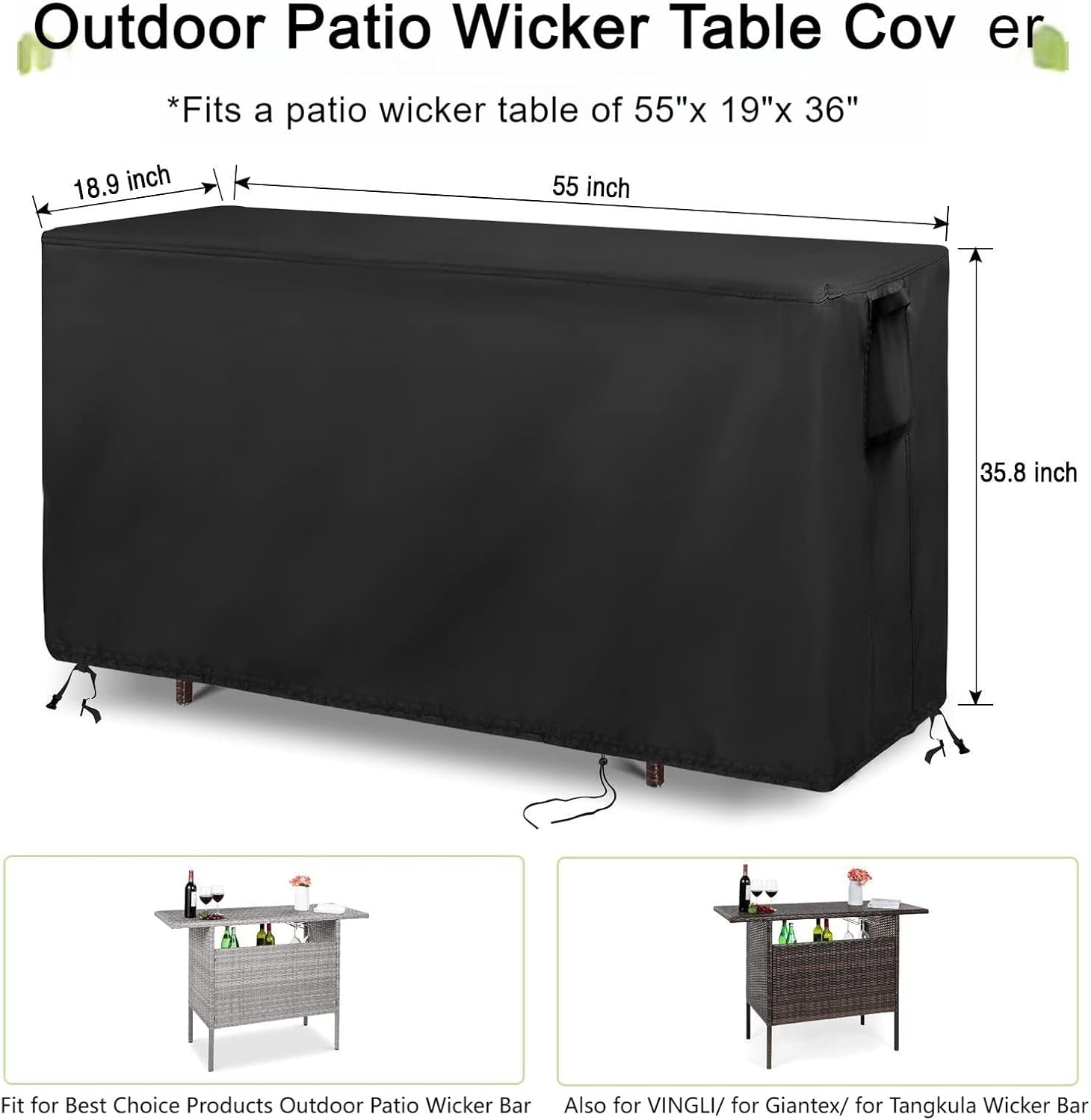 Outdoor Bar Cover for Best Choice Product Patio Wicker Bar Counter Table 55"L x 19"D x 36"H, Waterproof& Heavy Duty Cover for VINGLI Patio Rattan Wicker Bar Table-Rectangle
