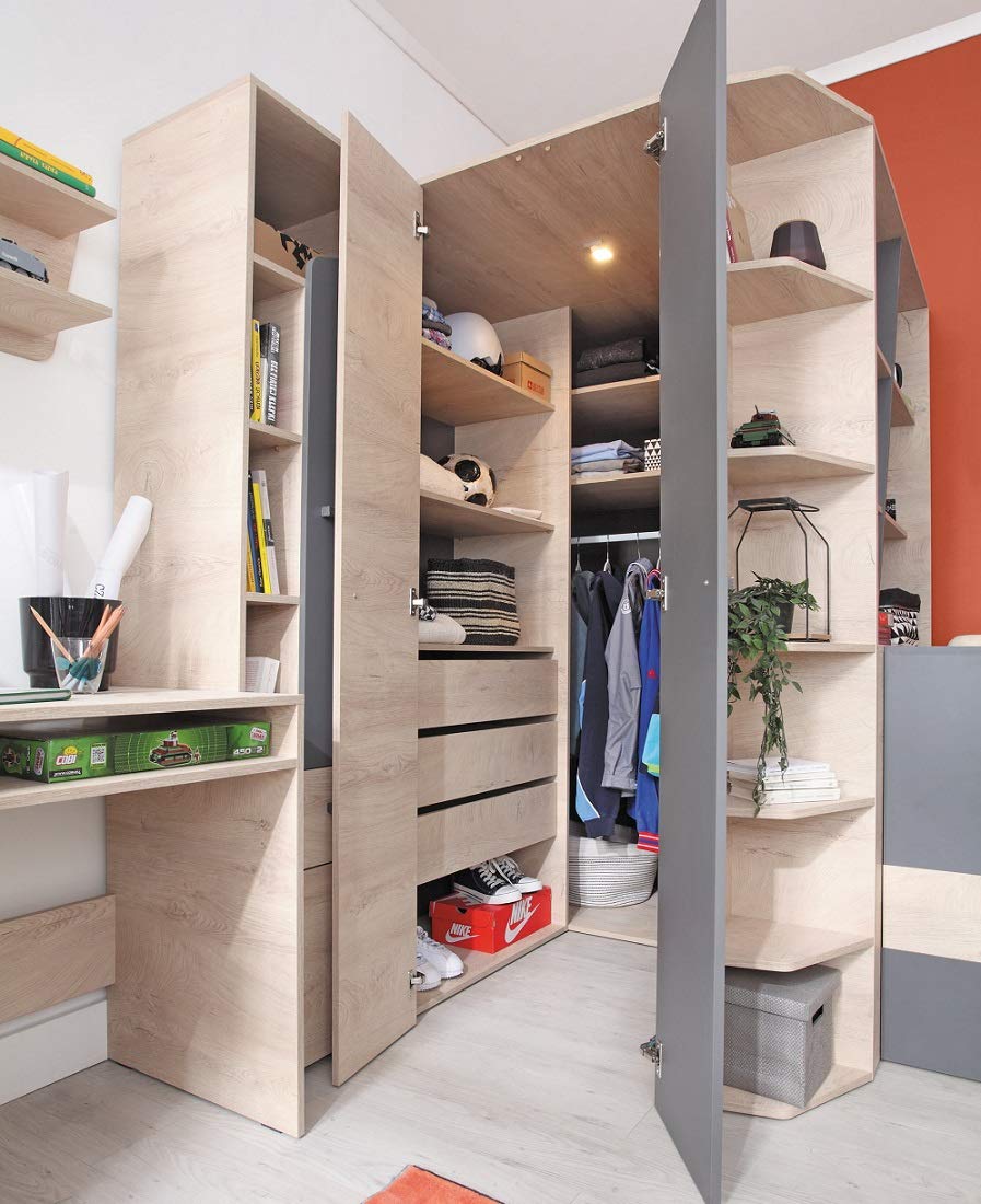 Jugendzimmer Kinderzimmer komplett Davis Set C Eckschrank Schreibtisch Bett 120x200 Regale