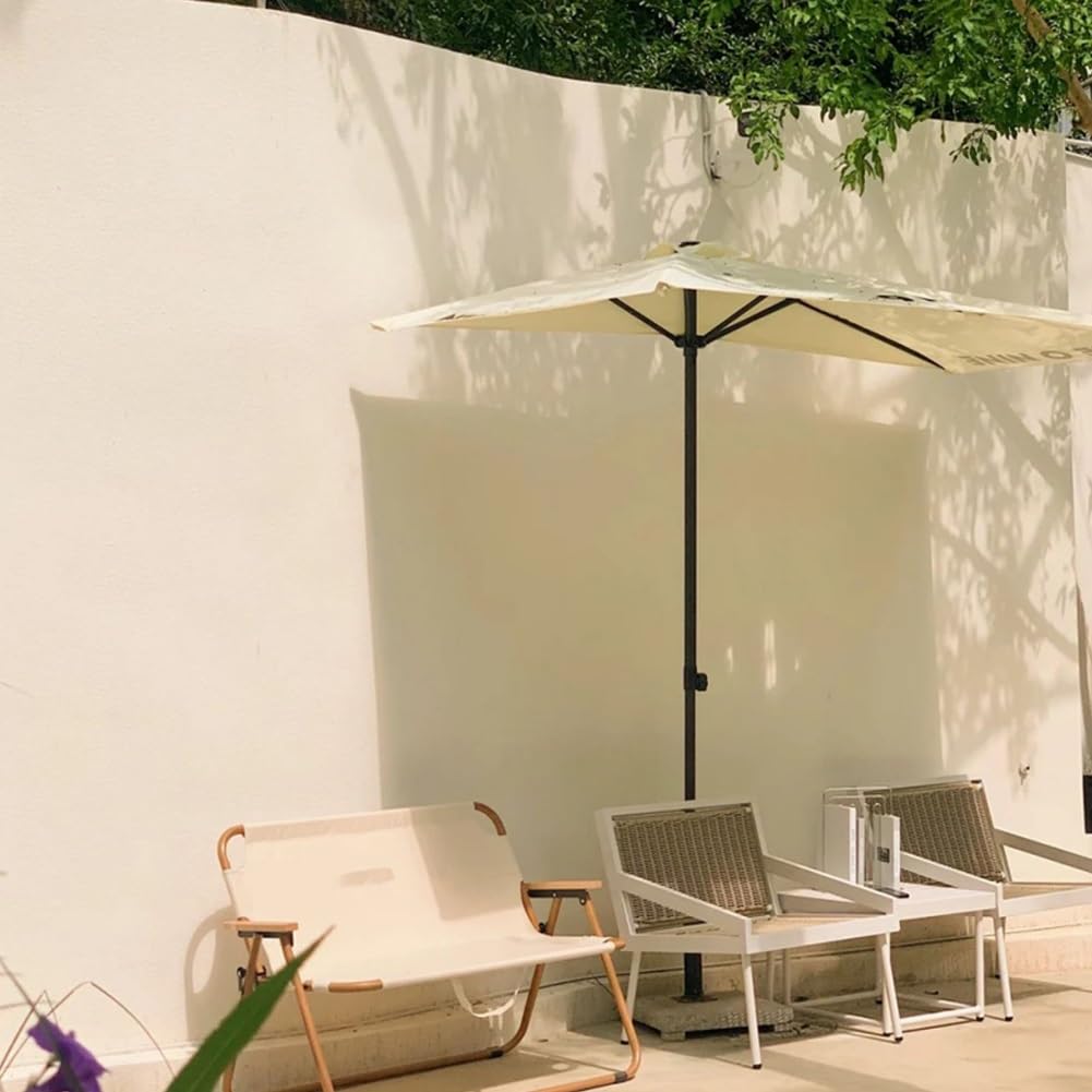 Parasol Ogrodowy z Regulacją Wysokości i 5 Żeber do Montażu na Tarasie, Ścianie Balkonowej, Oknie，Podstawa Nie Jest Dołączona(Beige,200cm/6.5FT)