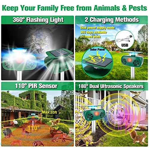 Ultrasonic Animal Repellent Outdoor,Animal Deterrent Devices Outdoor With Motion And Light Sensor And Sound,Squirrel Cat Deer Bird Repellent Deterrent Sound Devices For Yard #TOP2