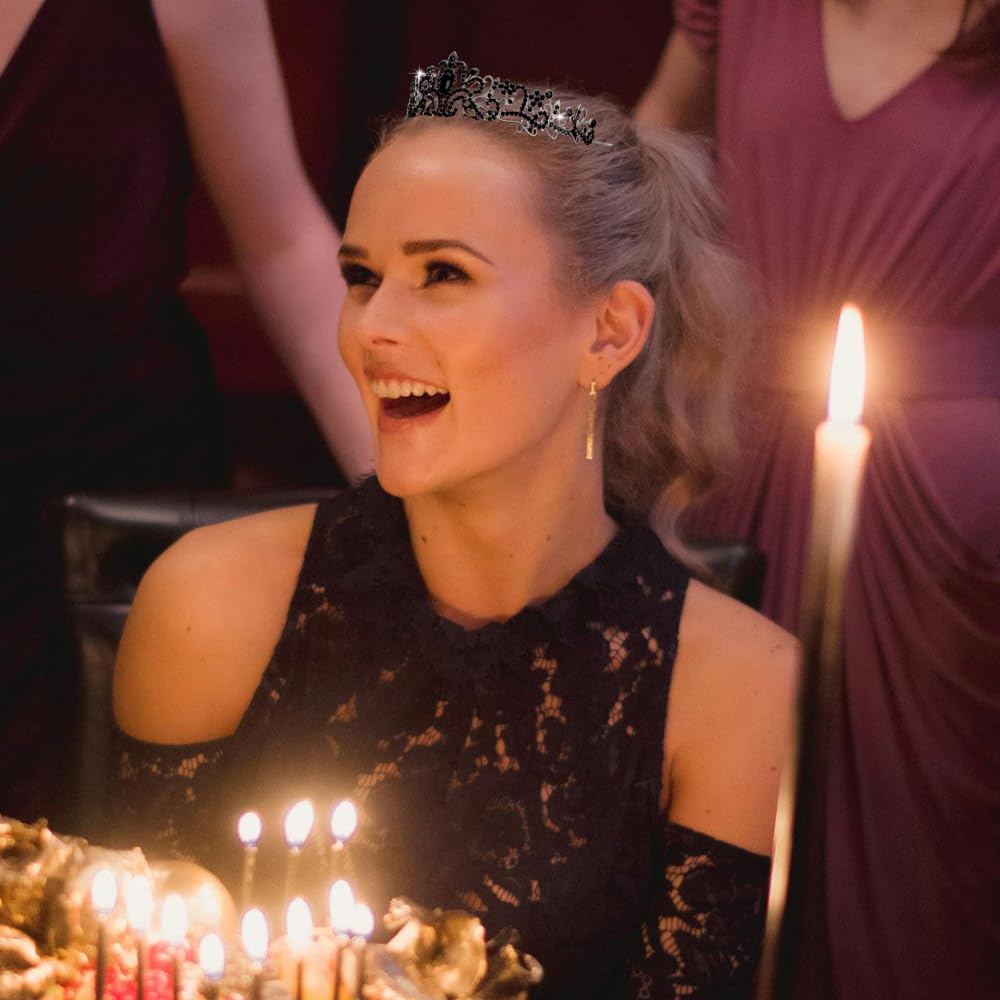 Tiara Crown For Women Girls Royal Princess Queen Crown With Combs, Cystal Headband for Birthday Wedding Prom Bridal Party Pageant (Black) - Image 5