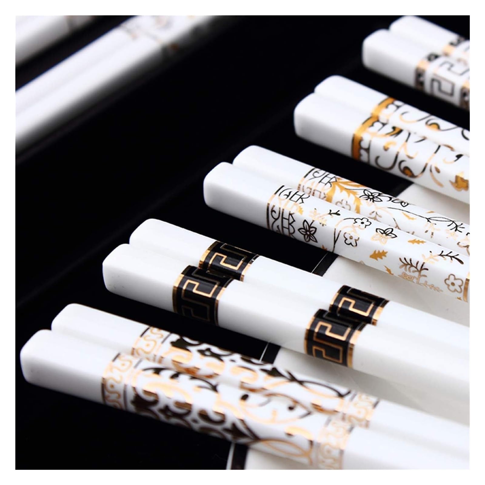 Jeu de baguettes, Coffret cadeau de 5 paires baguettes en porcelaine réutilisables, antidérapantes, chinoises , à sushi japonaises céramique-blanc Q(D)