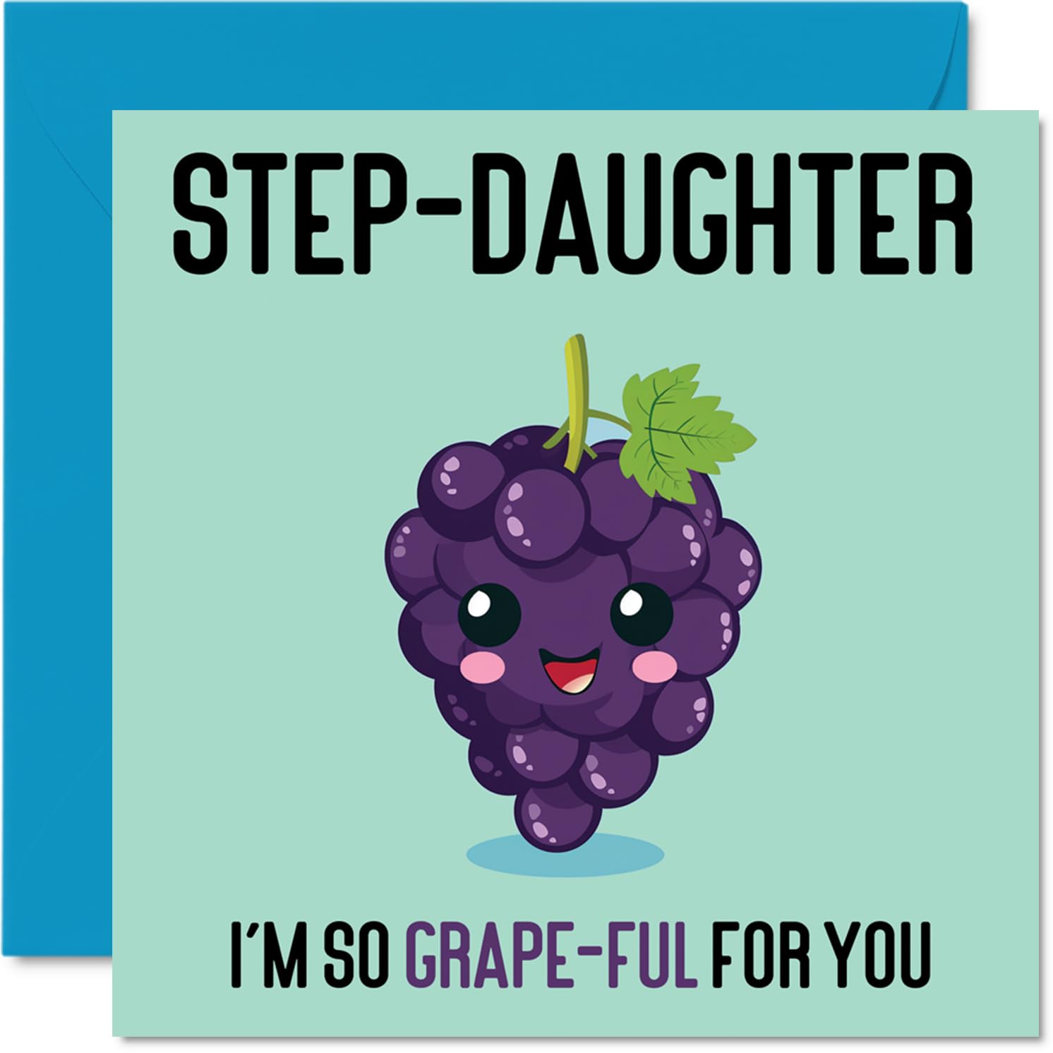 Thank You Cards for Step Daughter - Grape-Ful - Funny Happy Birthday Card for Step-Daughter from Step Mum Dad, Daughter Birthday Gifts, 145mm Joke Greeting Cards Women Her
