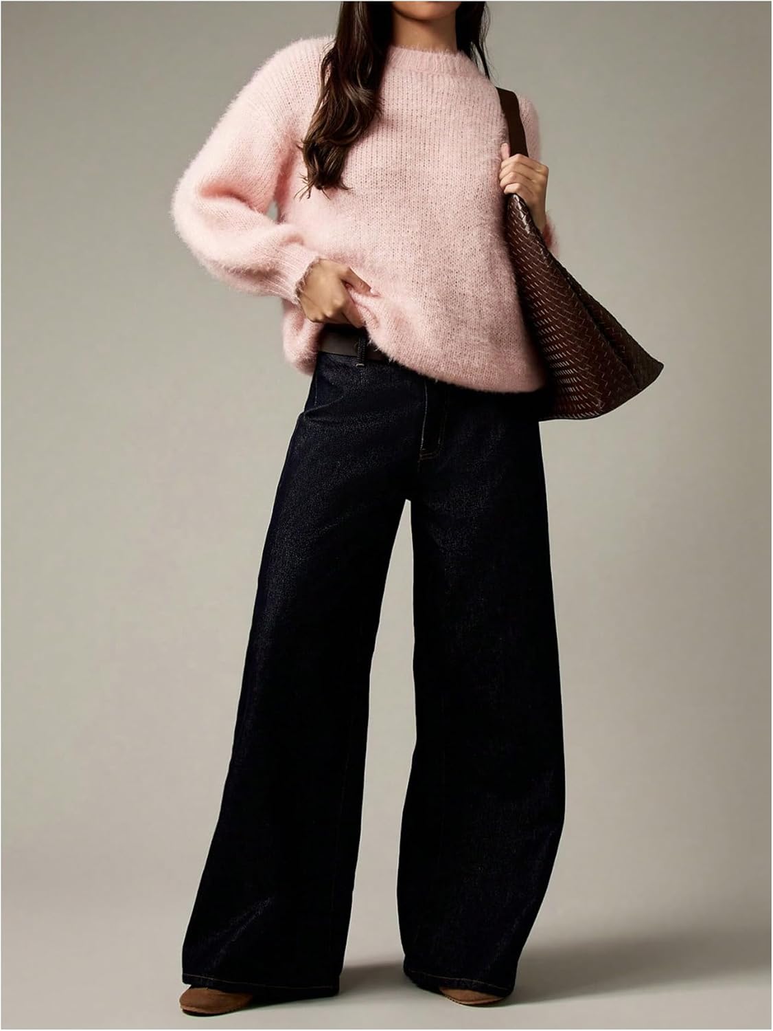 MakeMeChic Women's Fall Oversized Chunky Fuzzy Sweater Long Sleeve Crew Neck Pullovers - Image 4