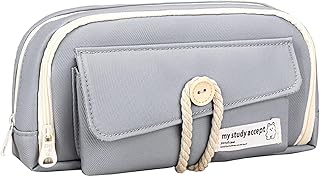 ペンケース 大容量 筆箱 おしゃれ pen case ペン入れ シンプル かわいい ペンポーチ 筆入れ 文具収納 便利 キャンバス 無地 多機能 社会人 中学生 小学生 高校生 大学生 男の子 女の子 学生用 昇進 入学祝い 成人祝い ギフト 男女兼用 (グレー, 21 cm×11cm×7.5cm)