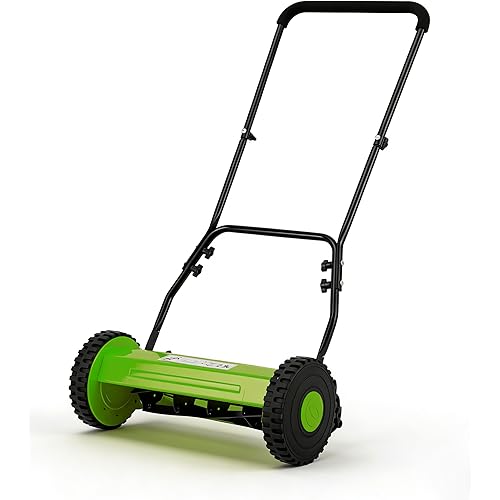 Garvee 14" Push Reel Lawn Mower, 5-Blade Manual Walk-Behind Lawn Mower with Adjustable Cutting Height, Compact Push Mower for Small Yards, Green