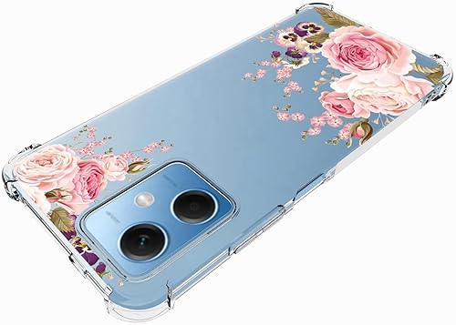 Miniatura 5 de Funda de teléfono para Redmi Note 12 5G, Poco X5 5G 22111317PG Funda para niñas y mujeres, delgada a prueba de golpes, transparente, patrón floral,