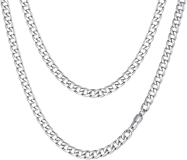 FaithHeart Mens Cuban Chain Necklace 5MM Curb Link Chains 18" 20" 22" 24" 26" 28" 30" Hip Hop Miami Cuban Chain Stainless Steel/Gold Plated/Black