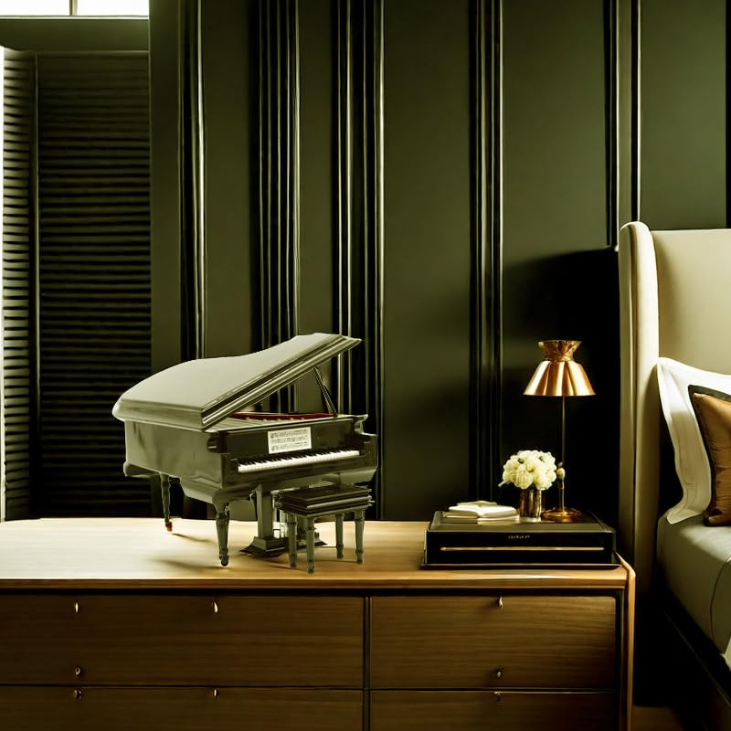 SHTWX Piano Music Box with Bench and Black Case Musical Boxes Gift for Christmas/Birthday/Valentine's Day, Melody For Elise