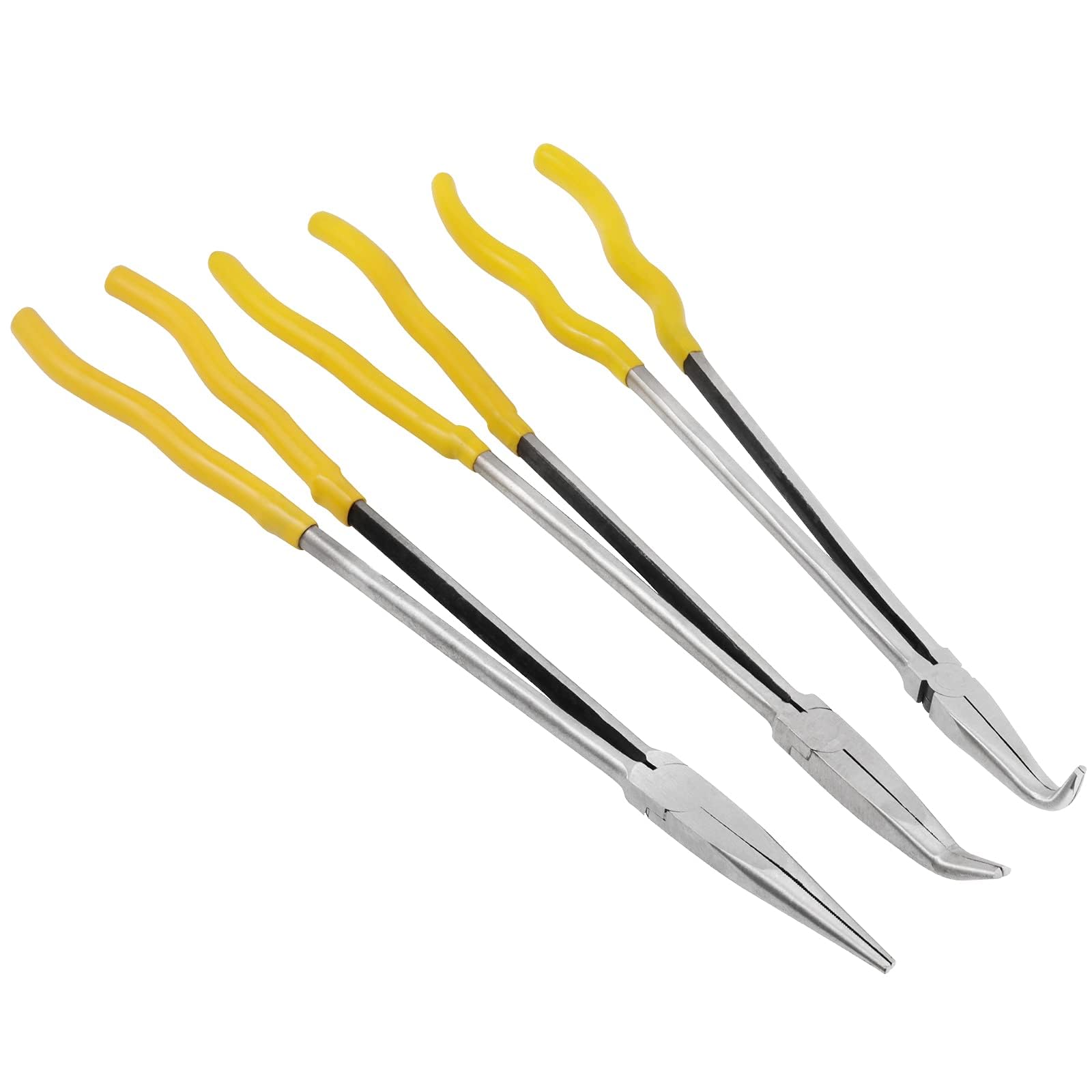 FUNSUEI 3 PCS 16 Inches Extra Long Needle Nose Pliers Set, Long Nose Pliers Set, Long Reach Pliers Set for, 90-Degree Angle, 45-Degree Angle, Straight
