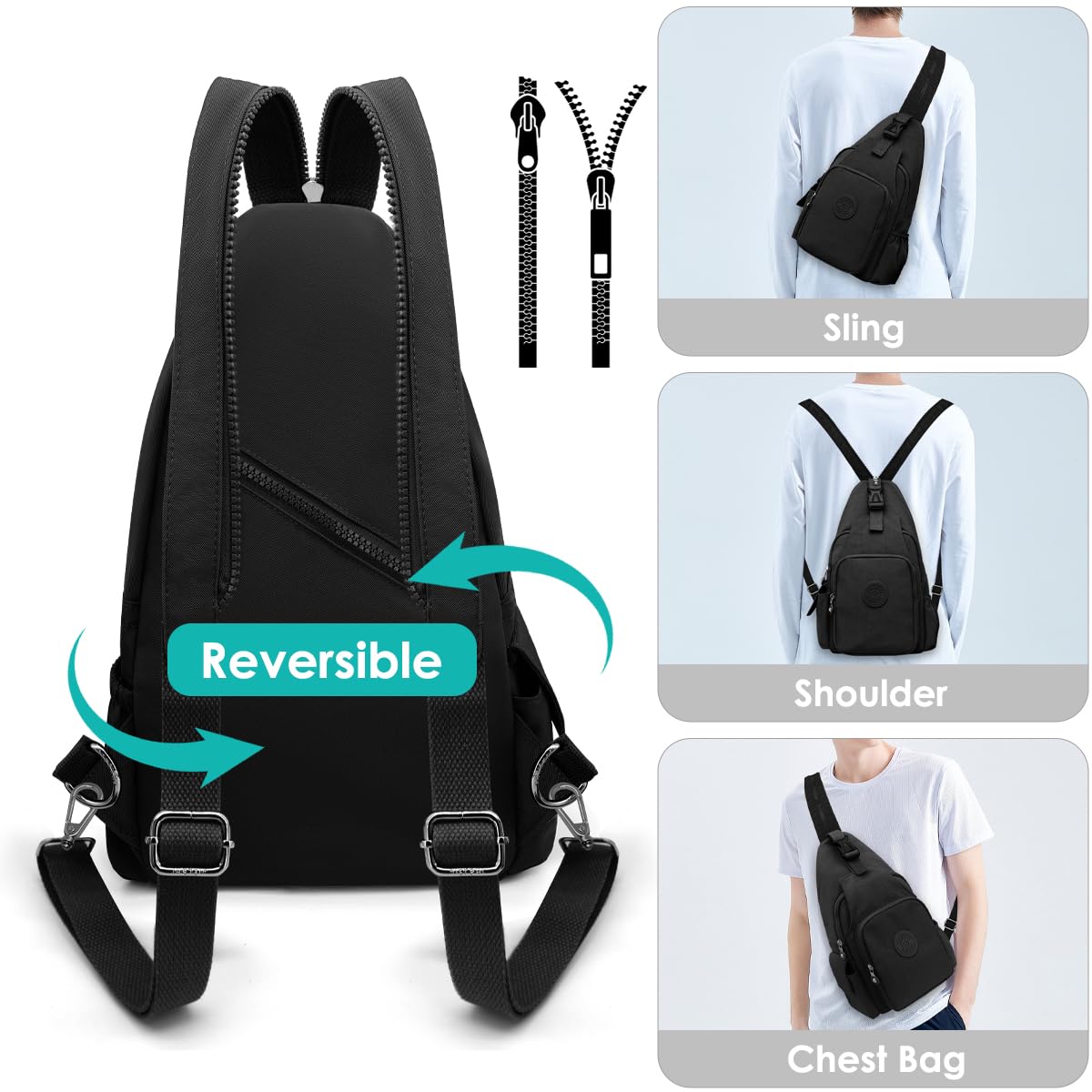 REETEE Leichter Brusttasche für Damen und Herren Klein Sling Bag Nylon Backpack Schulterrucksack, Crossbody Schultertasche für Outdoorsport, Wandern, Radfahren, Reisen
