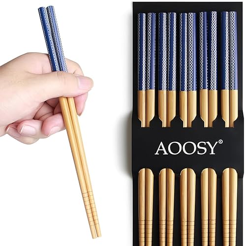 AOOSY 5 pares de palillos de bambú reutilizables, palillos clásicos japoneses, palillos de entrenamiento aptos para lavavajillas, 8.8 pulgadas8.9 in
