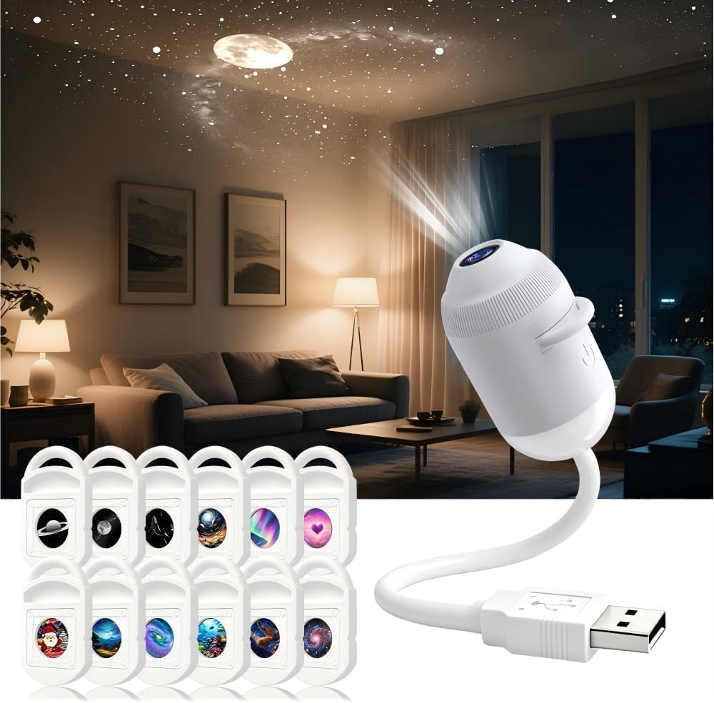 Flexible USB galaxy projector with twelve projection slides