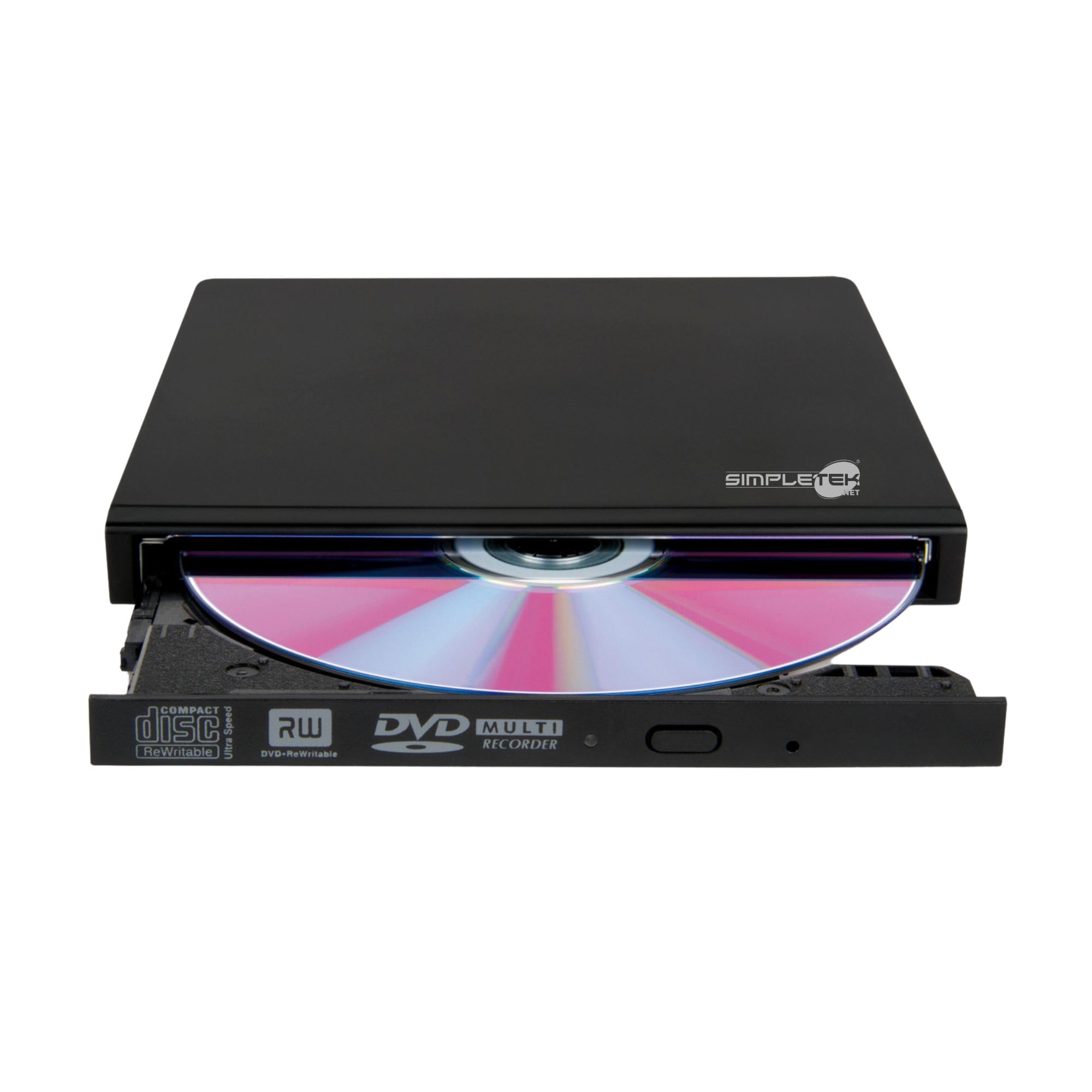SIMPLETEK - Masterizzatore/Lettore DVD CD Esterno USB 2.0 - Portatile e Autoalimentato (XDVDSLIMK) | Cavi alimentazione e dati USB inclusi