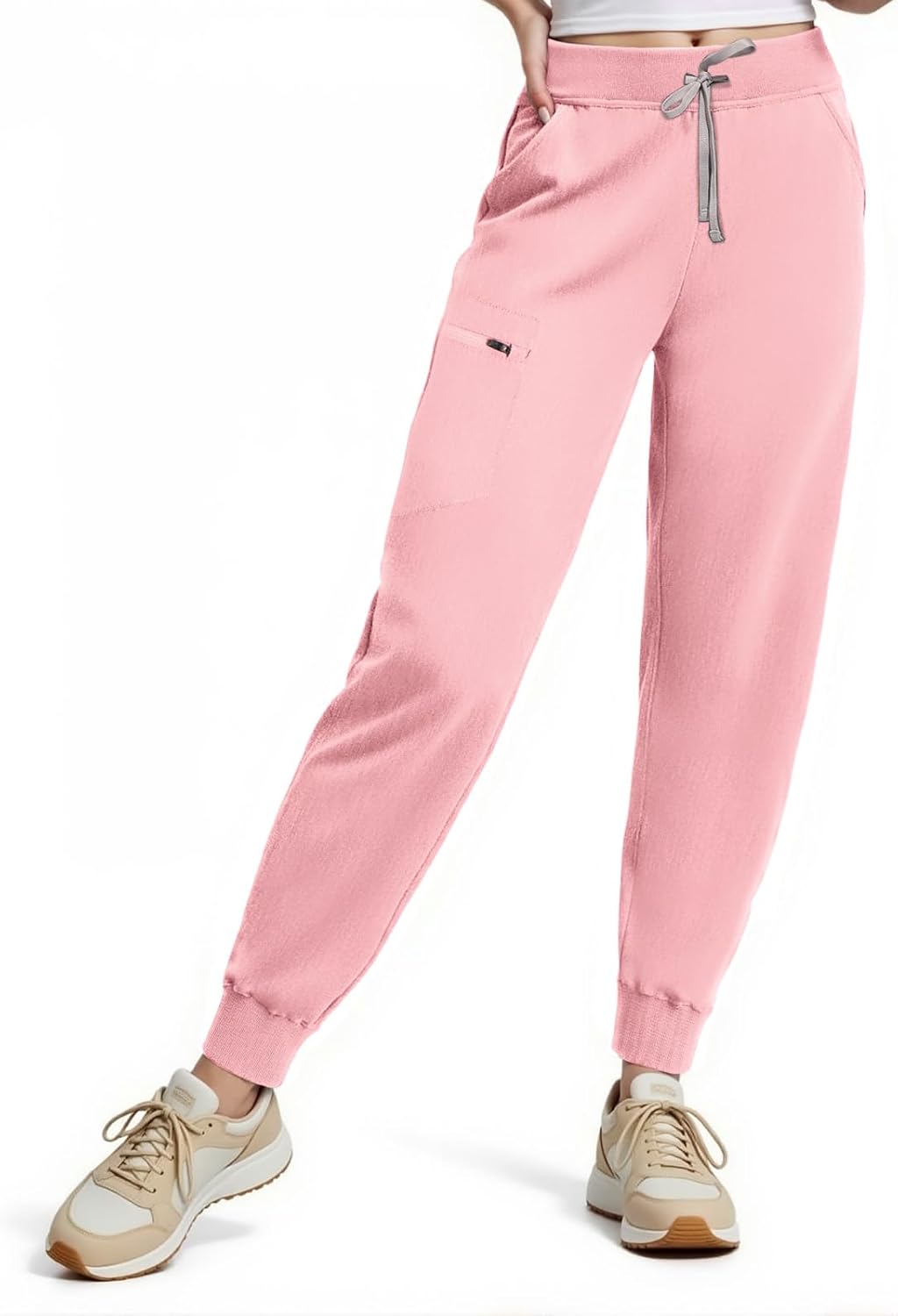 Women's Scrub Pants, Mid Rise Slim Fit Cargo Joggers with Pockets and Adjustable Drawstring Waistband for Women - Image 2