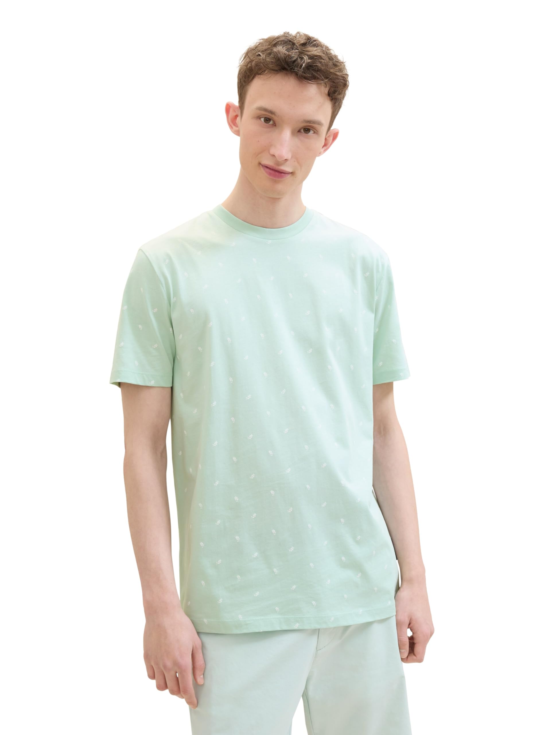 TOM TAILOR Denim Herren T-Shirt mit Allover-Print, Mint mini Leaf Print, M