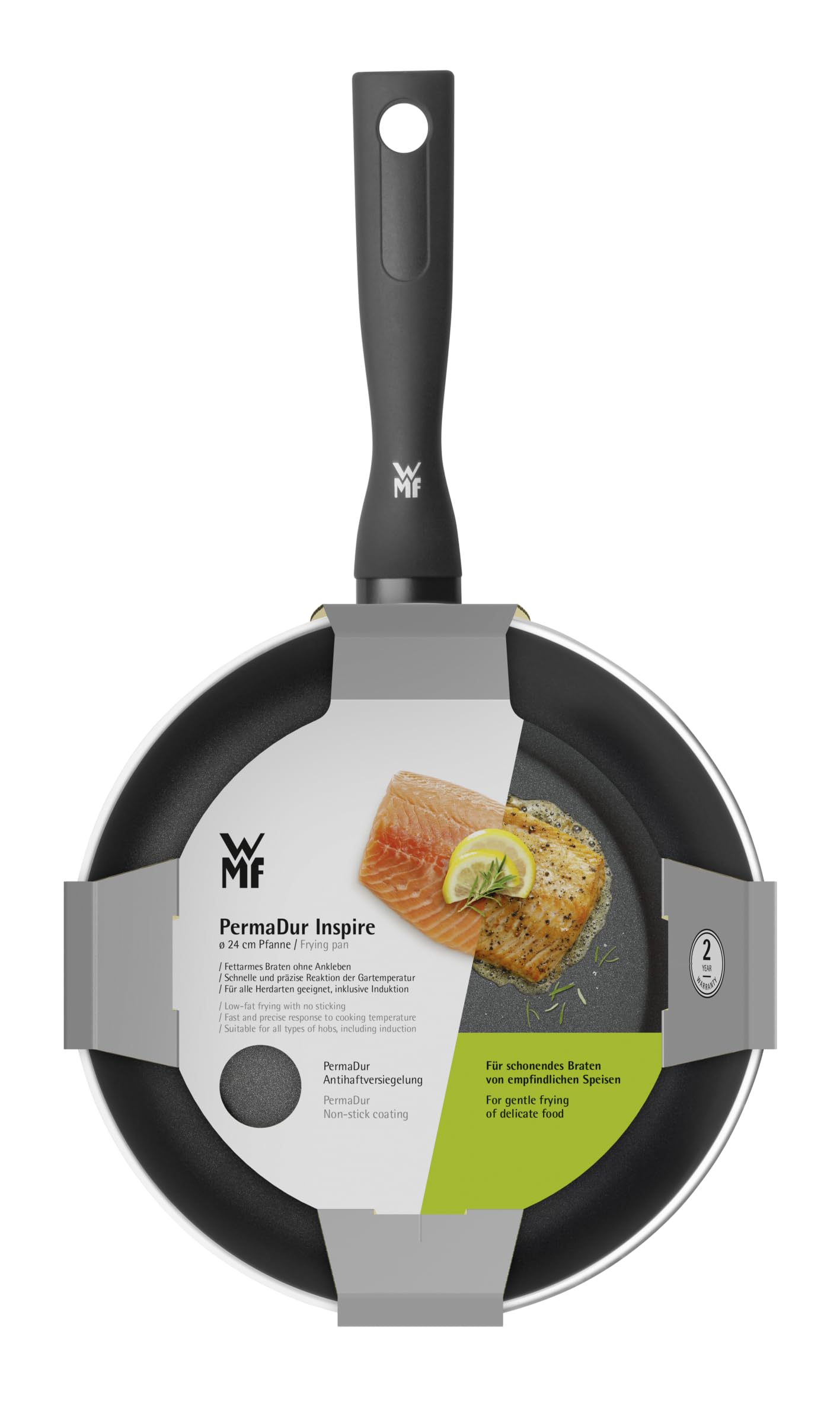 WMF Permadur Inspire - Padella per cottura a induzione, 24 cm, rivestimento in alluminio, rivestimento antiaderente PFOA, manico ergonomico in plastica