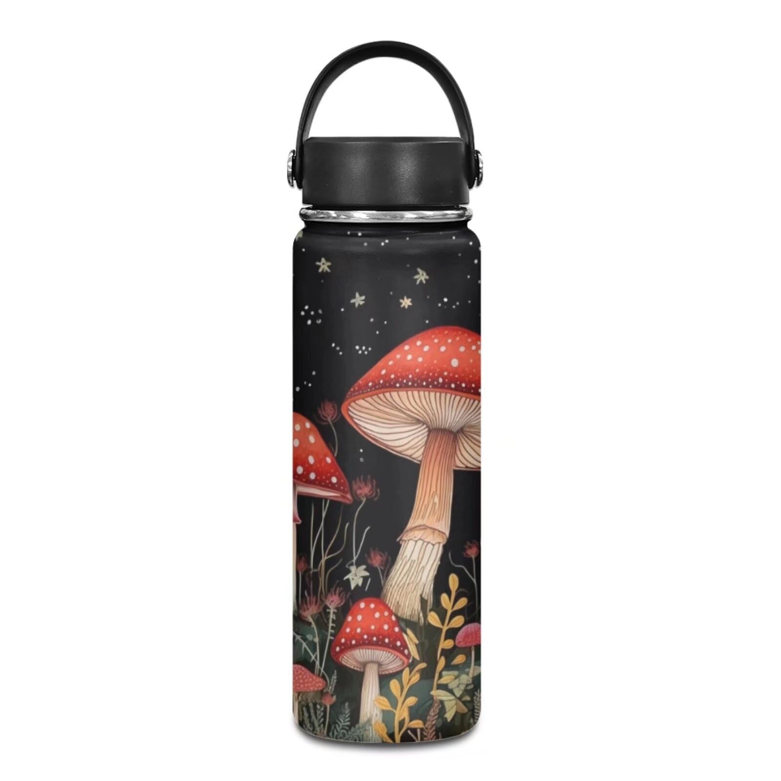 Flashideas Red Mushroom Water Bottles Stainless Steel Wide Mouth Vacuum Insulated Thermos Leakproof Canteen Keep Cold 24 Hour Hot 12 Hour