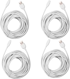 Smays 4-Pack 25ft Security Camera Micro USB Extension Cable Compatible for Wyze Cam Pan, Blink Mini, YI Home Camera, White