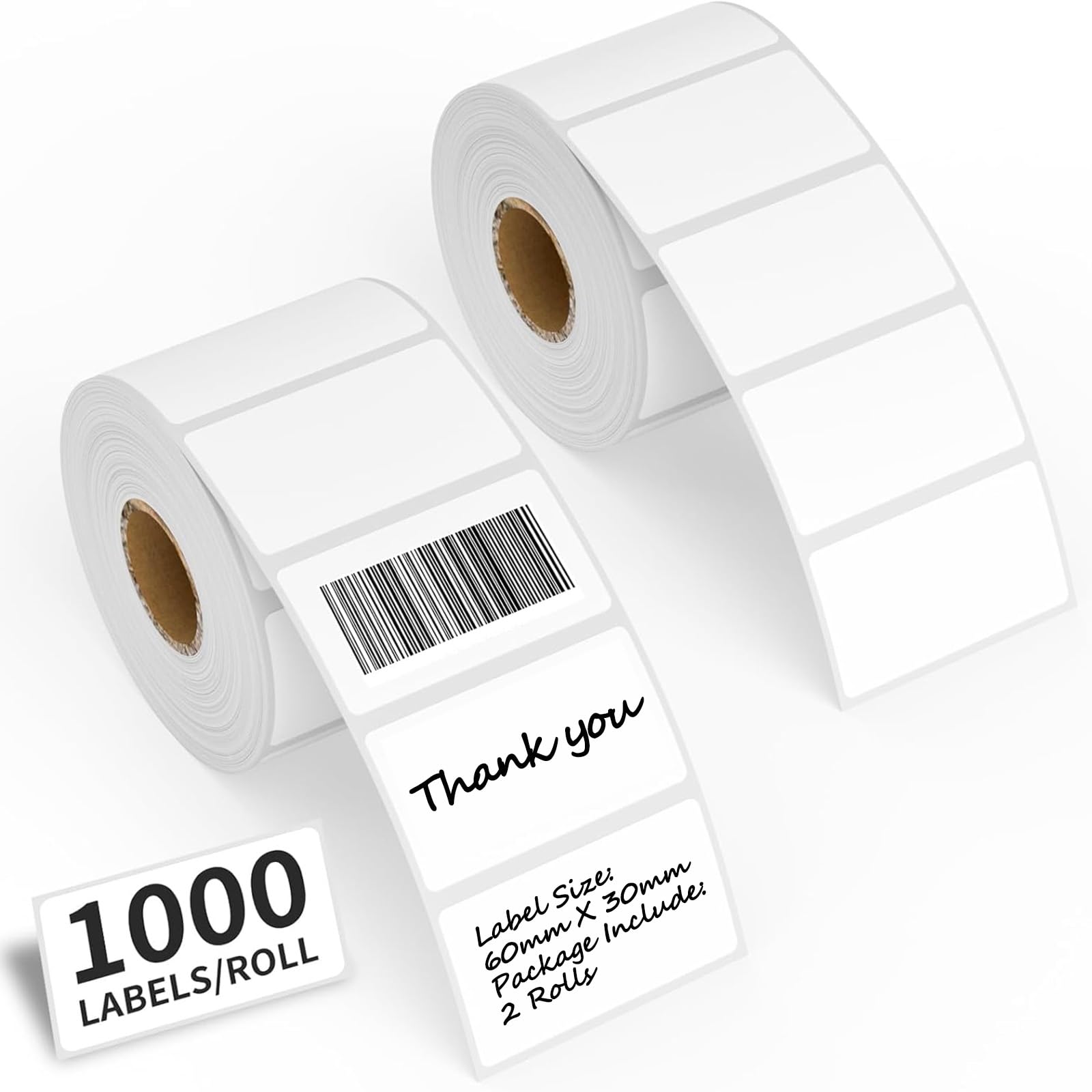 2000PCS Sticky Labels Roll 60×30mm, Food Labels, Self-Adhesive Blank Removable Thermal Label for Frozen Food, Kitchen, Supermarket, Office Supplies, Refrigerators, Laboratory Fridge Jam