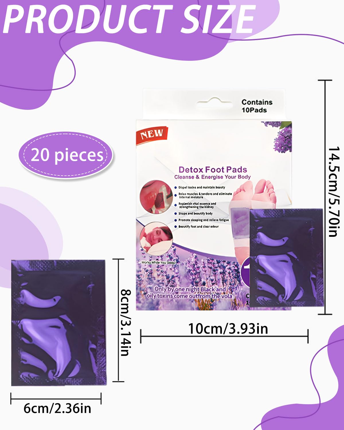 GRETY Parches De Limpieza Profunda Para Los Pie 20 Pack. Parches Detox, Limpieza Natural, Para Dormir, Eliminar Toxinas Y Purificar Los Pie