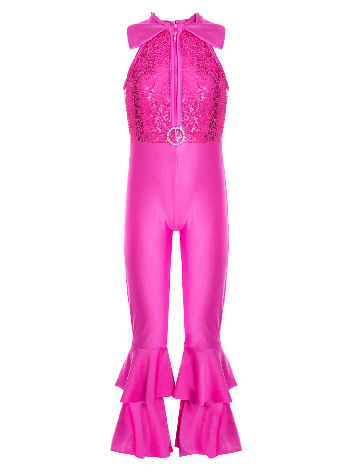 IEFIEL Mono de Danza Ballet para Niña Maillot de Gimnasia Rítmica Mono Lentejuelas con Media Cremallera y Pantalones Acampanados Disfraz de Baile 5-14 Años