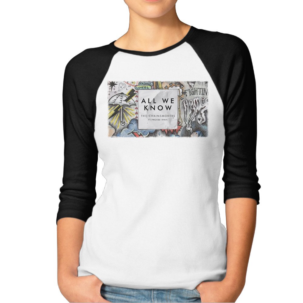 Women Raglan Shirts Baseball Uniform The Chainsmokers All We Know 3/4 Sleeve Top