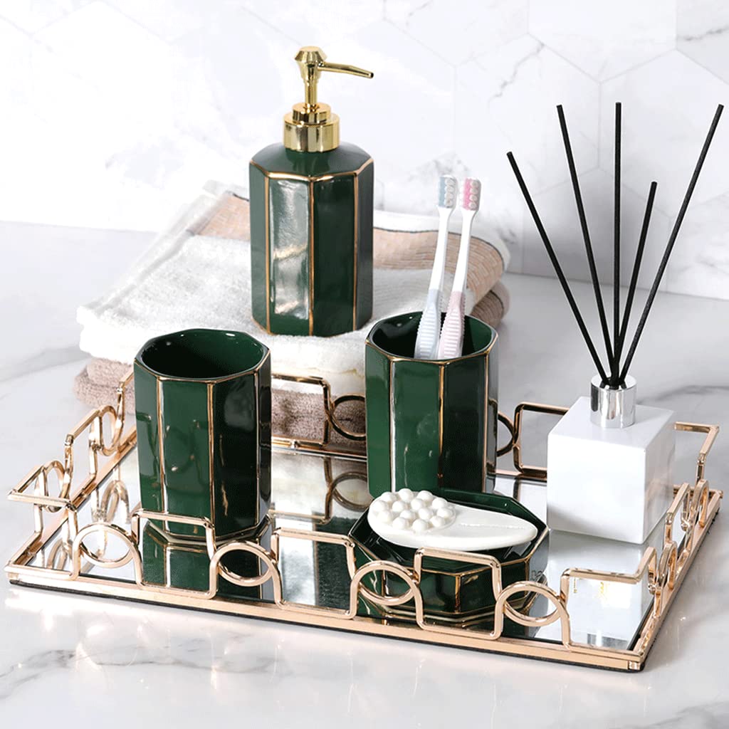 Set di Accessori da Bagno in Ceramica - 5 Pezzi Set di Dispenser di Sapone Eleganti per lavabo, arredo per la casa, Porta spazzolini, Vassoio per Bicchieri, Fla