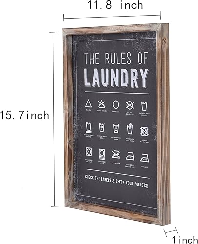 Miniatura 7 de Letrero de lavandería con símbolos de The Rules of Laundry para decoración y accesorios de lavandería con marco de madera rústica, decoración para