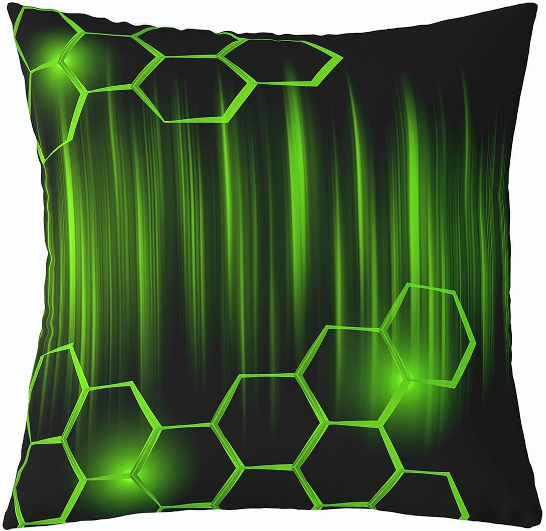 Honeycomb Throw Pillow Cover 22"x22" Geometric Texture Soft Square Cushion Case Beehive Hexagon Pillowcase for Bedroom Decor Green Neon Pillow Cover for Couch Sofa Bed