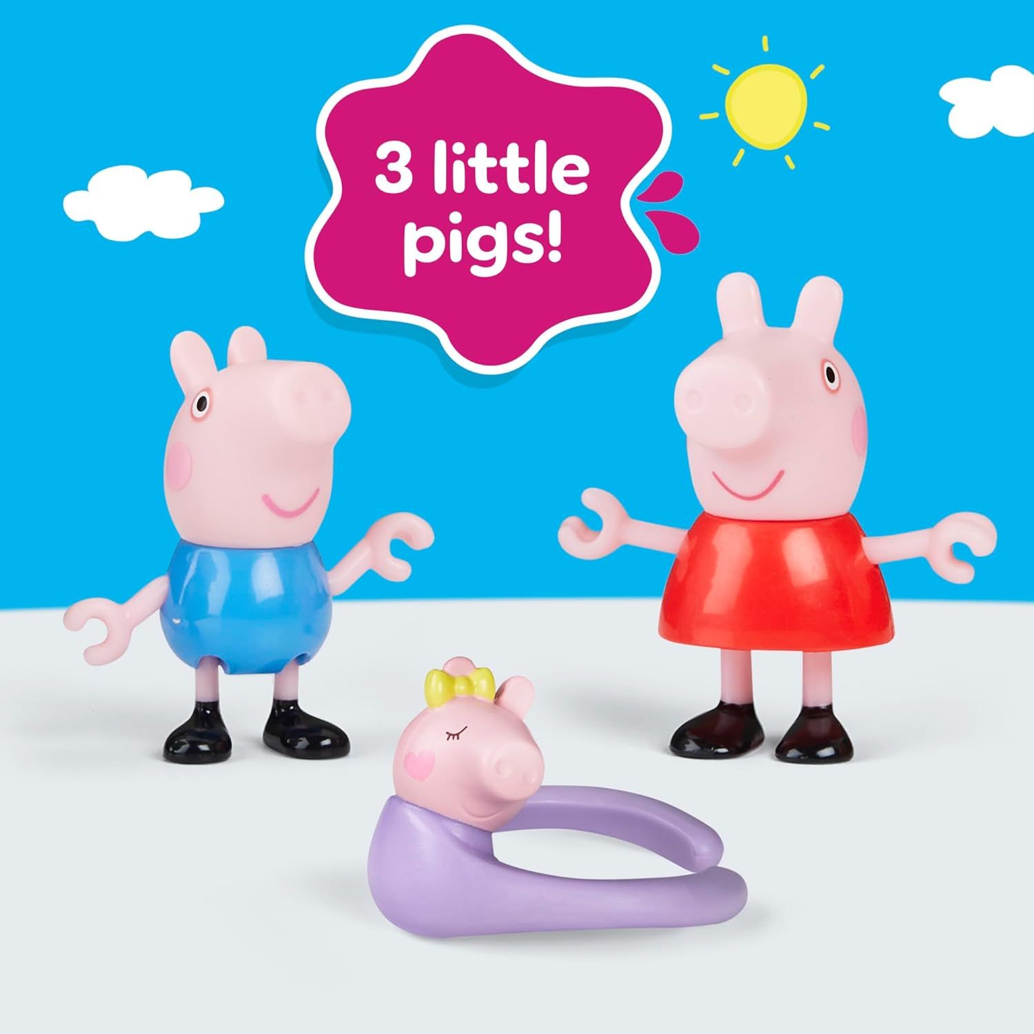PEPPA PIG Peppa's Family of Five with Baby Evie, Poseable Figures Hold Hands, Preschool Toys for Girls and Boys 3 and Up