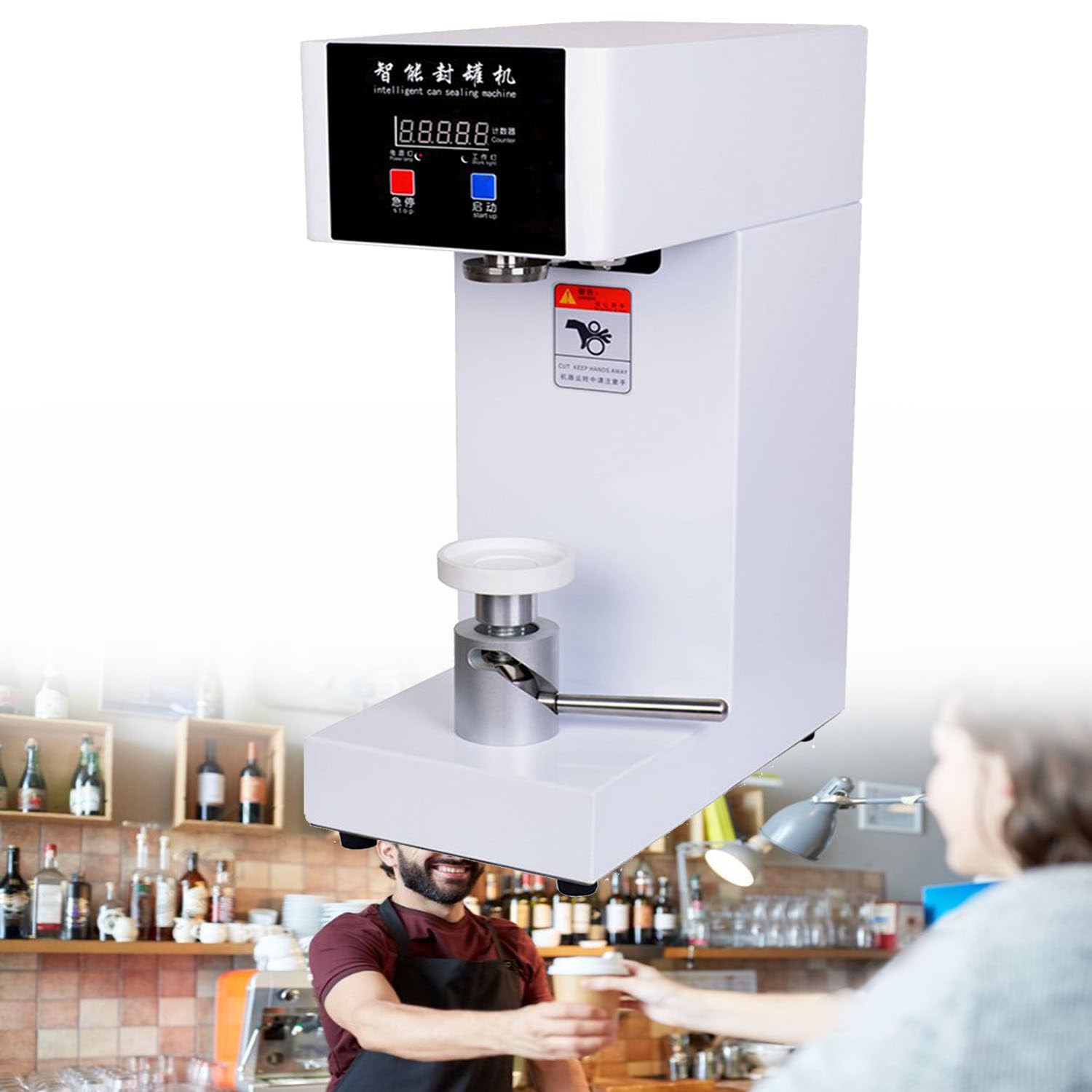 AYCDL Desktop Can Seamer, Commercial Can Sealer Machine, 180W Electric Can Sealer, Automatic Aluminum Cans Sealing Machine, Bottle Can Capping Tools,White