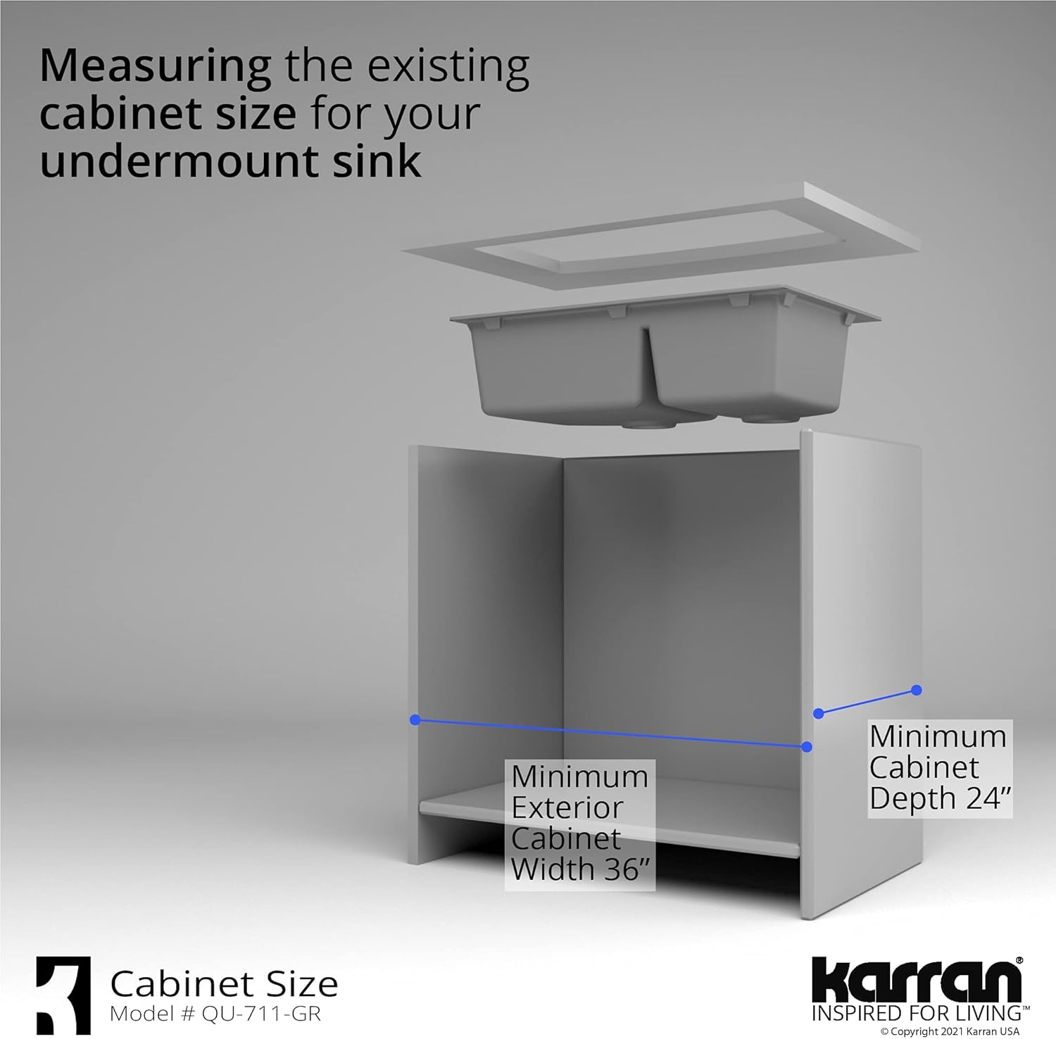 Karran QU-711 32" Undermount Quartz Composite Kitchen Sink, 60/40 Double Bowl, Rear Drain, Heat & Scratch Resistant, Easy Clean, Grey