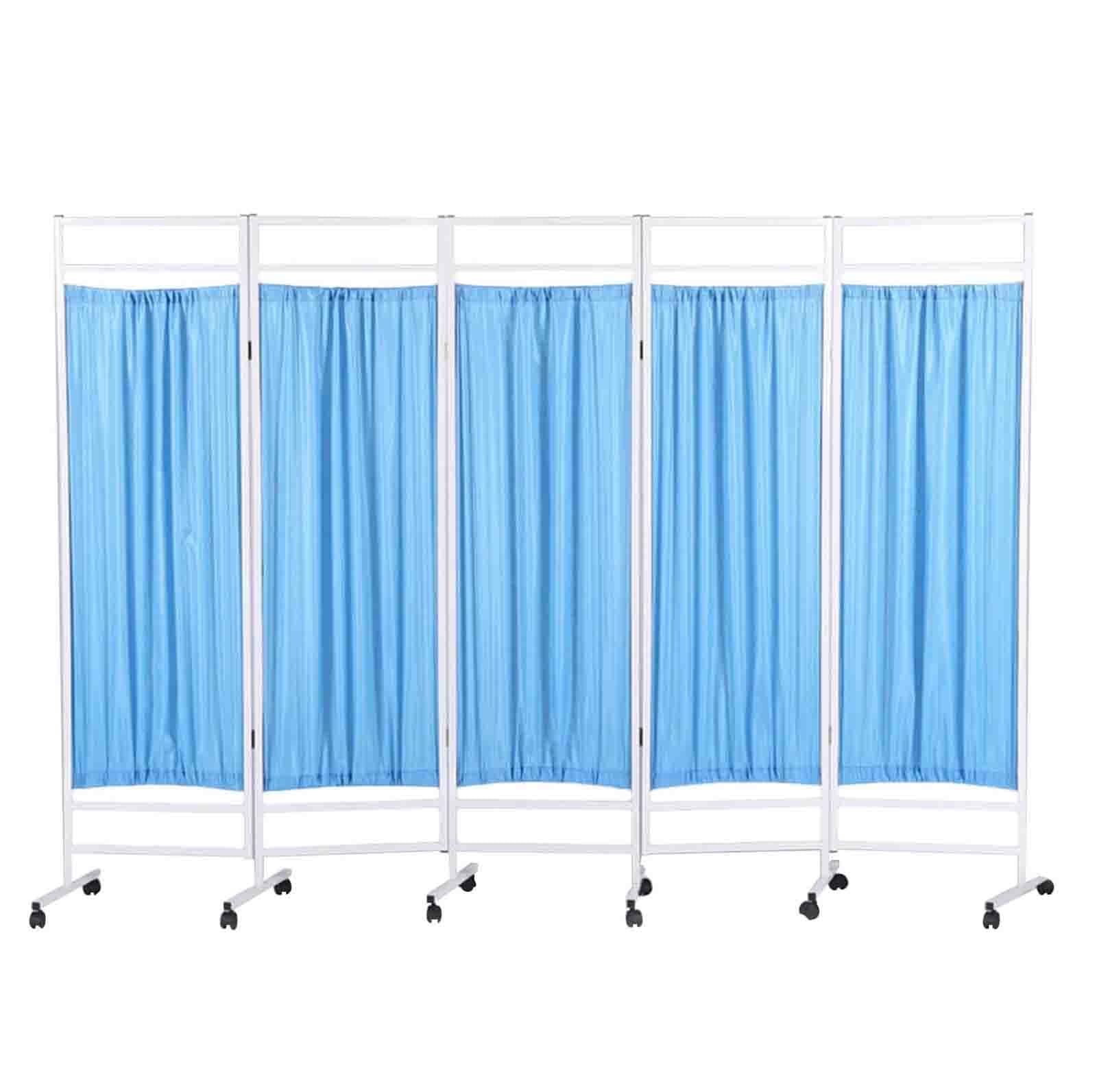 Paravent médical mobile bleu 5 panneaux séparateur de pièce pliable pour hôpital et clinique