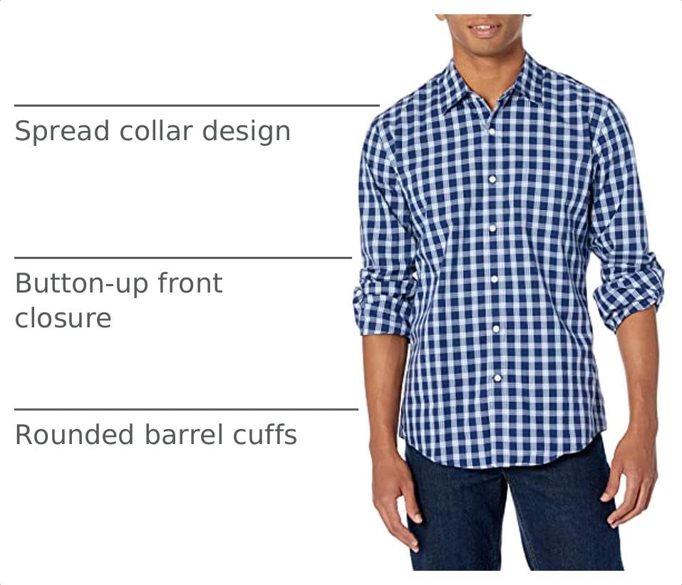 Image of Amazon Essentials Men's Regular-Fit Long-Sleeve Casual Poplin Shirt, Button Front, Business Casual, Collared