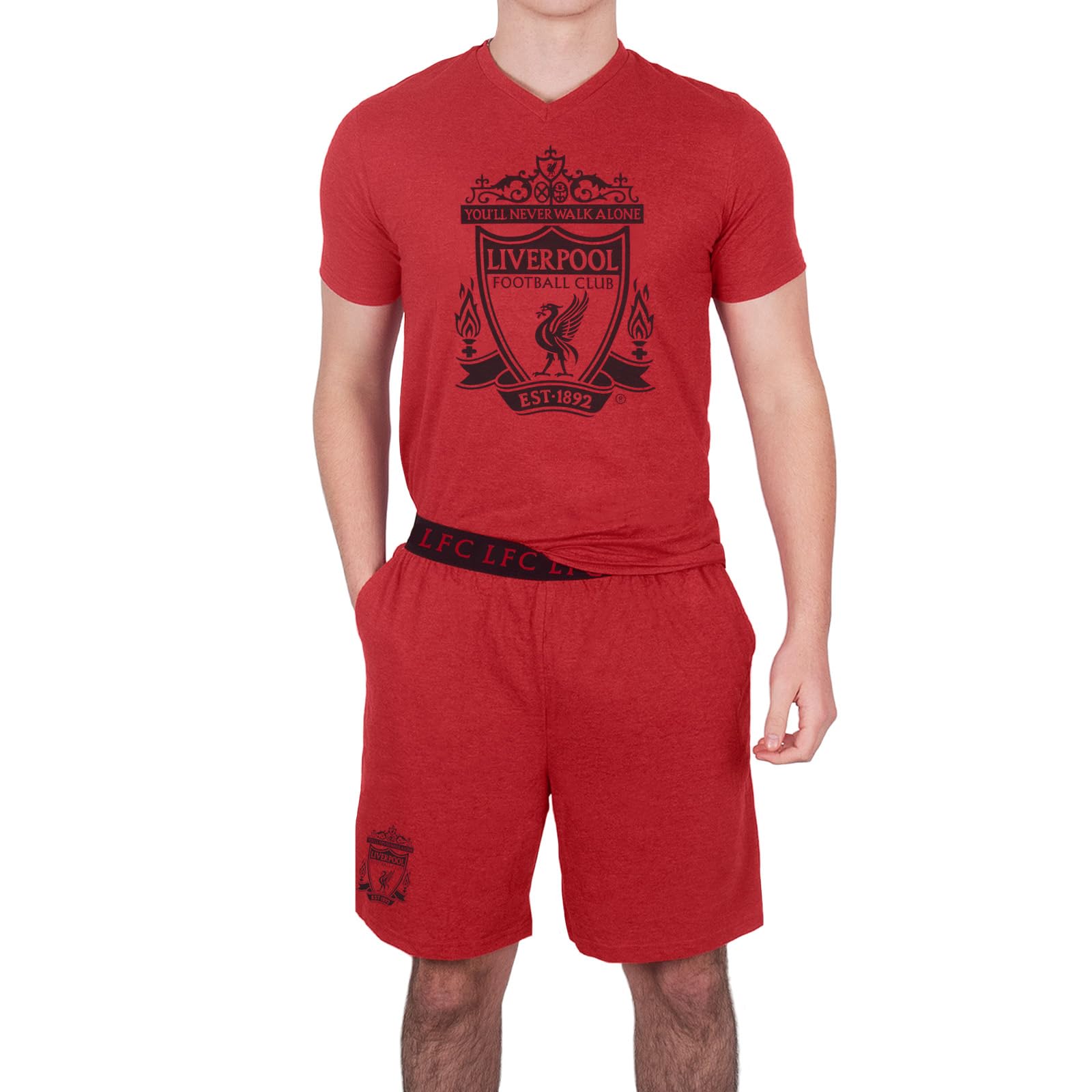 Liverpool FC Official Football Gift Mens Loungewear Short Pyjamas Red Marl Medium