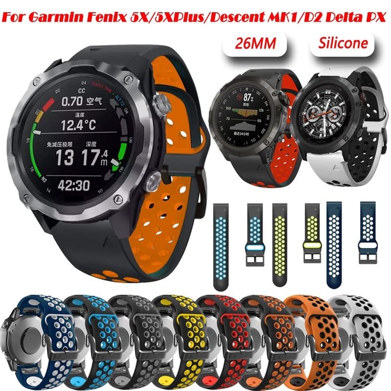 Correa de silicona de 26mm bicolor para Garmin Fenix 6X Pro y 5X 2